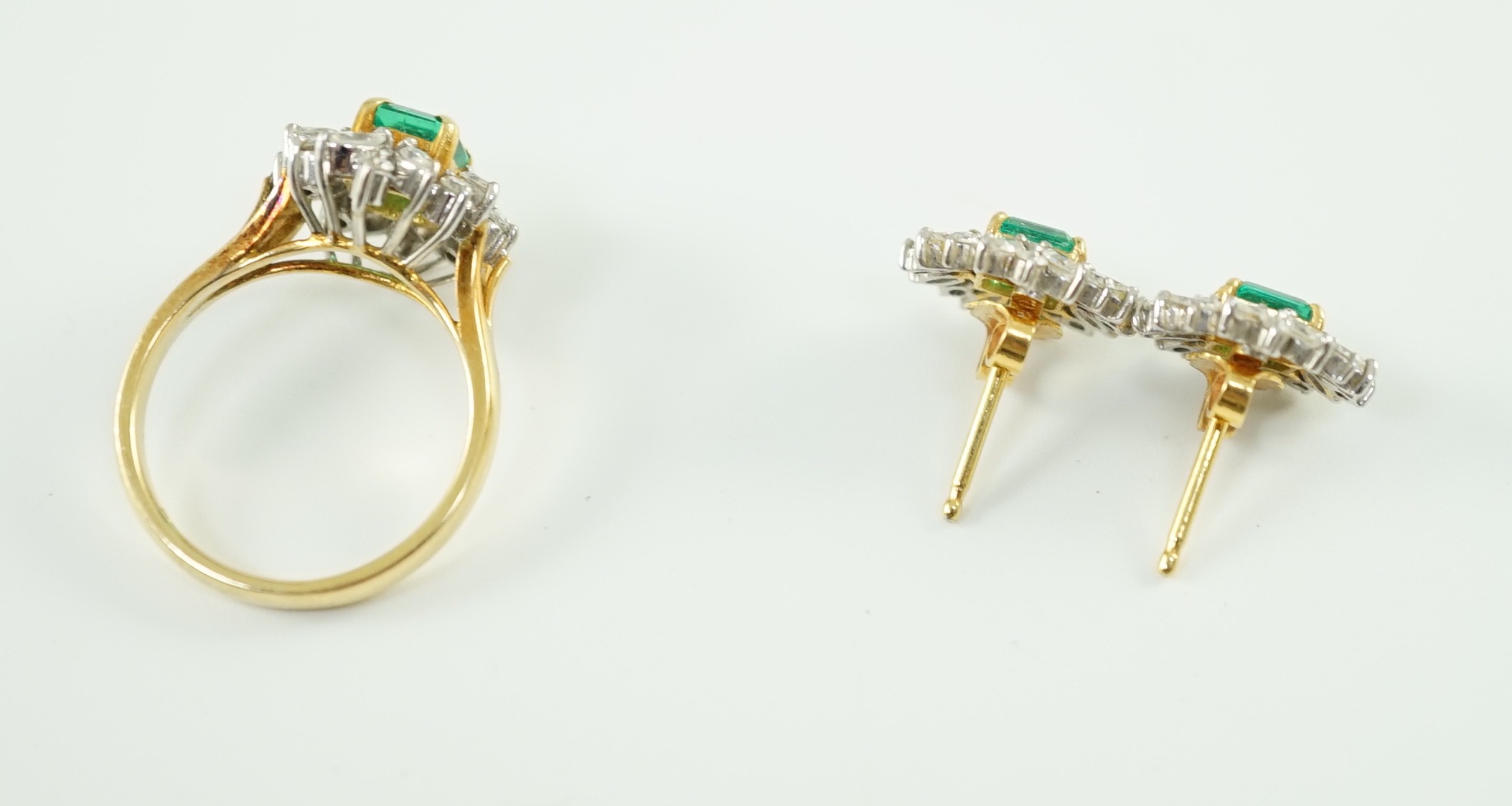 A modern 18k gold emerald and diamond set suite of jewellery